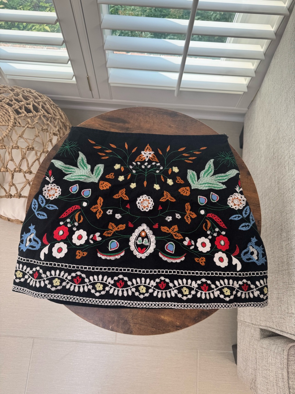Embroidered Black Floral Mini Skirt